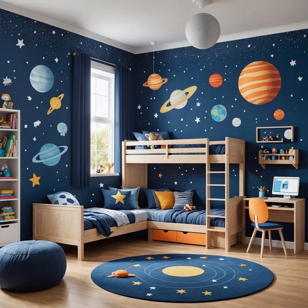 ¿Cuáles son los consejos para decorar una habitación infantil con un tema espacial?